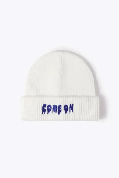 COME ON Embroidered Cuff Knit Beanie - Bad Moms Club