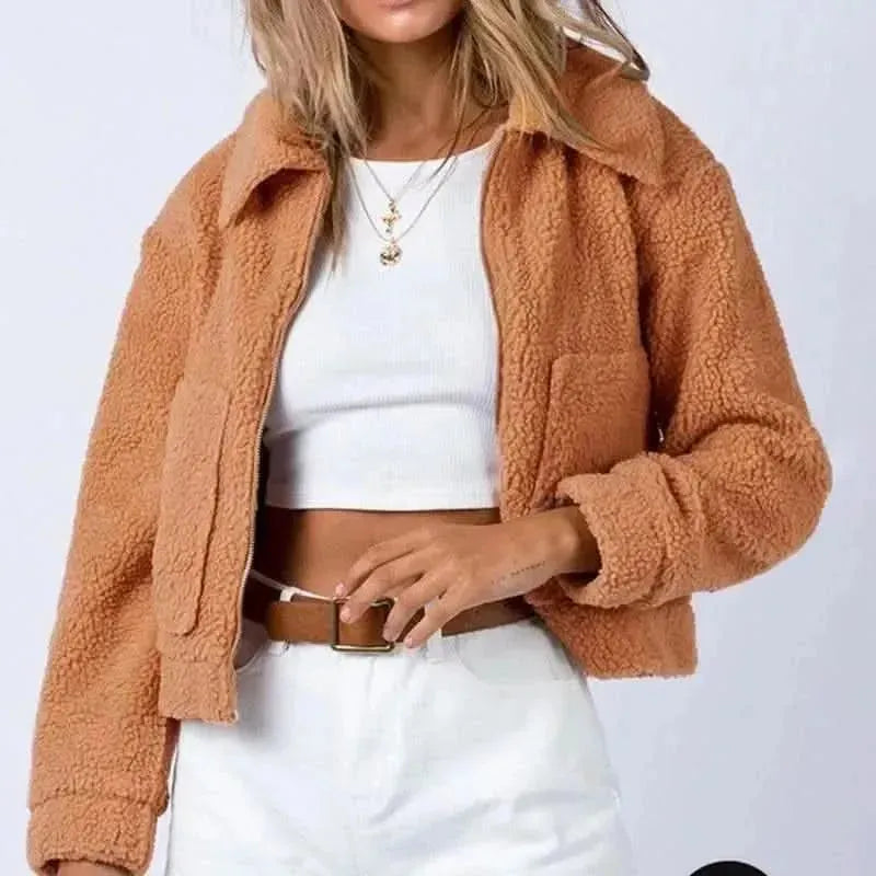 Long Sleeve Collared Neck Sherpa Jacket - Bad Moms Club