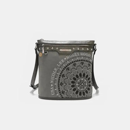 Nicole Lee USA Metallic Stitching Embroidery Inlaid Rhinestone Crossbody Bag - Bad Moms Club
