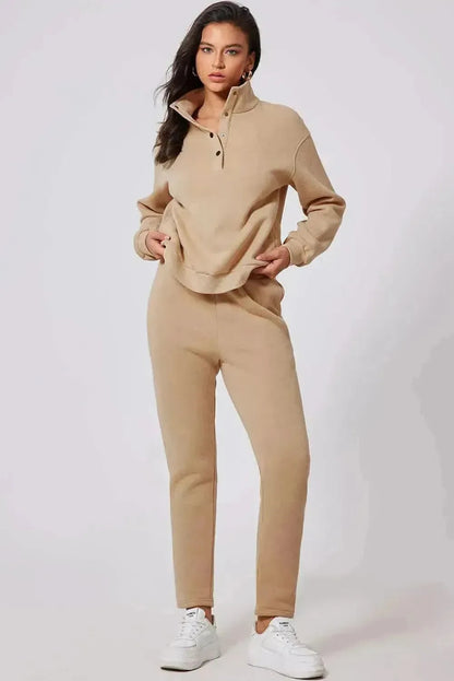 Half Snap Turtleneck Top and Pants Active Set - Bad Moms Club