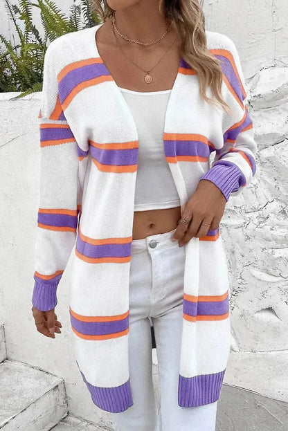 Striped Dropped Shoulder Cardigan - Bad Moms Club