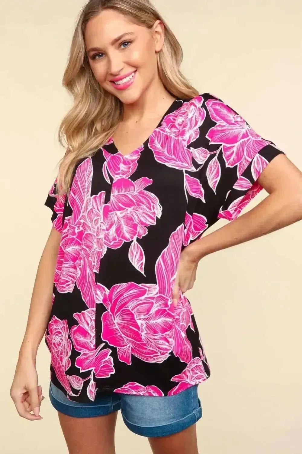 Haptics Floral Drop Shoulder T-Shirt - Bad Moms Club