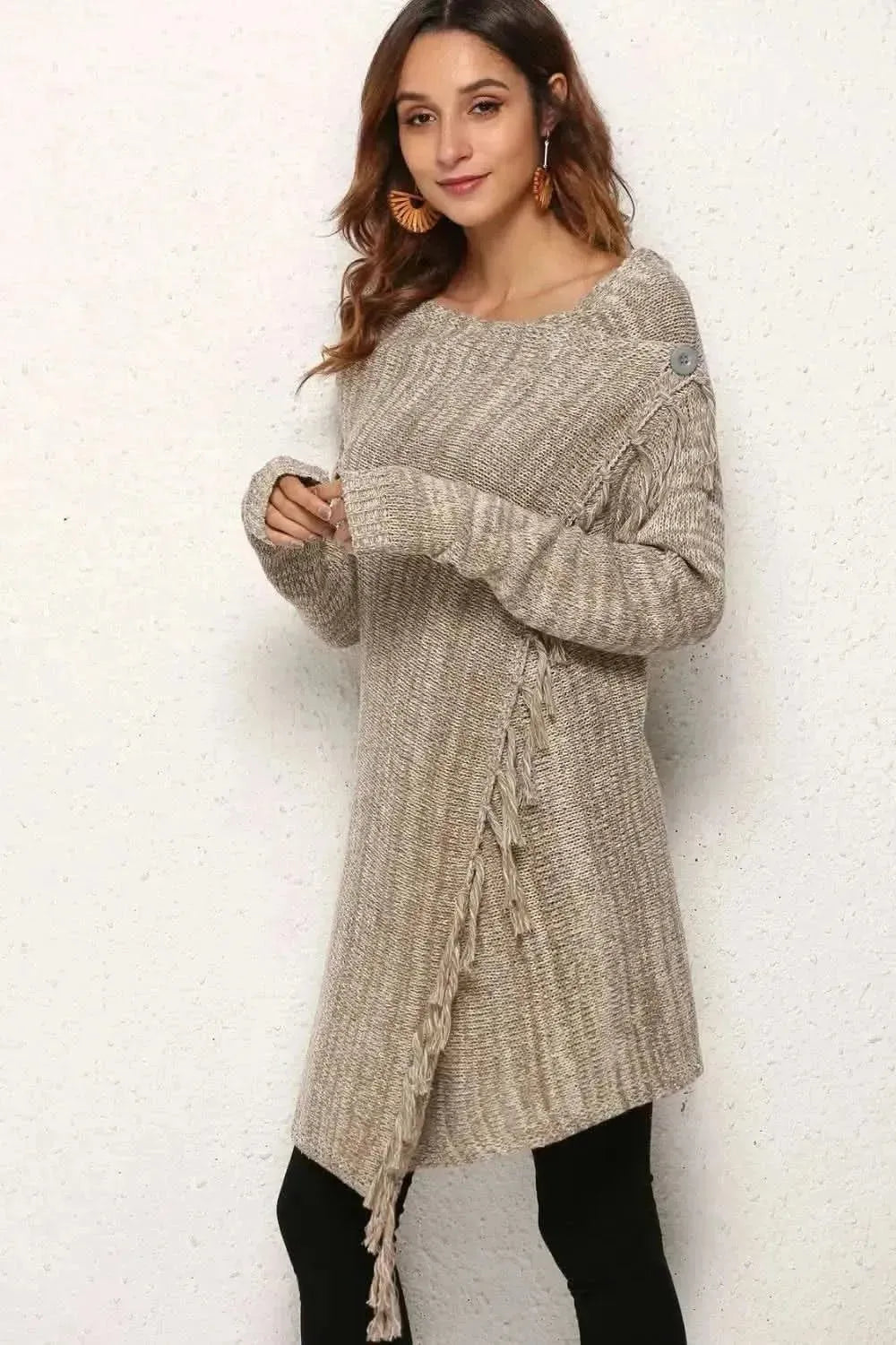 One-Button Tassel Tie Asymmetrical Hem Cardigan - Bad Moms Club