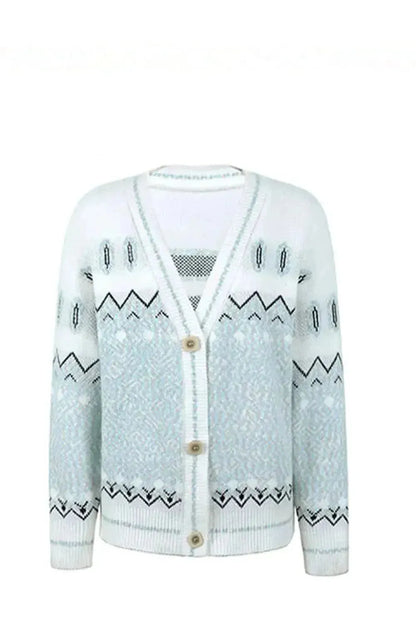 Printed V-Neck Buttoned Cardigan - Bad Moms Club