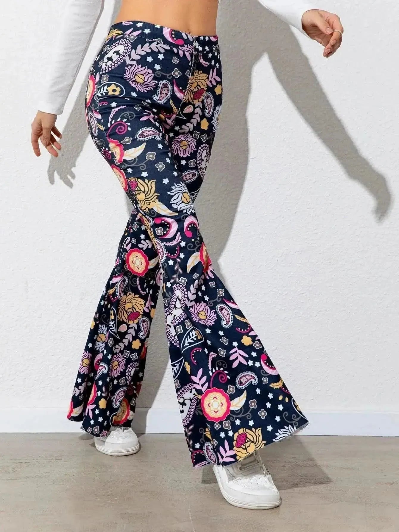 Floral High Waist Flare Leg Pants - Bad Moms Club