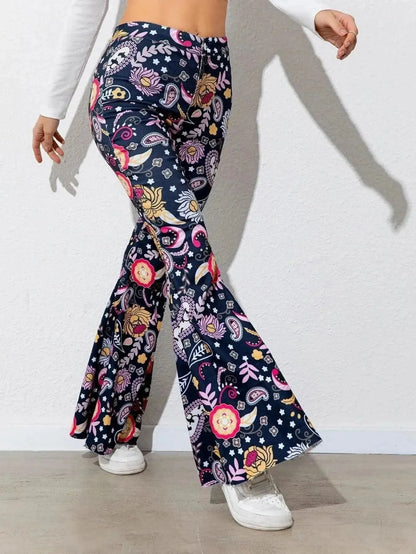 Floral High Waist Flare Leg Pants - Bad Moms Club