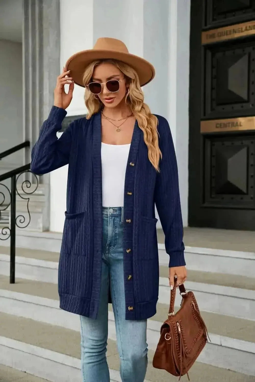 Button Down Longline Cardigan with Pockets - Bad Moms Club