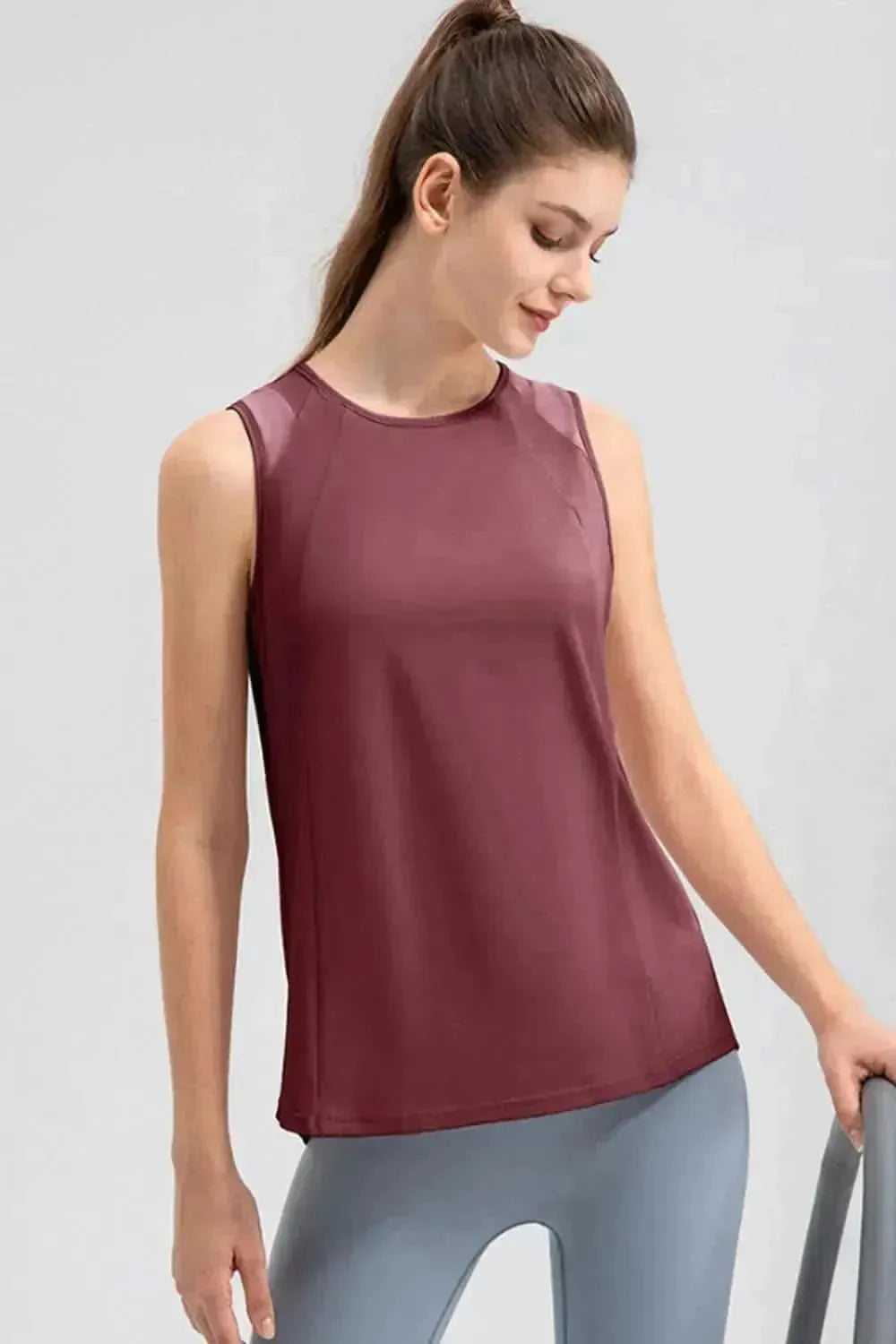 Round Neck Wide strap Active Tank - Bad Moms Club