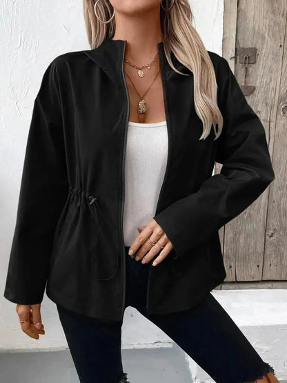 Drawstring Zip Up Hooded Jacket - Bad Moms Club