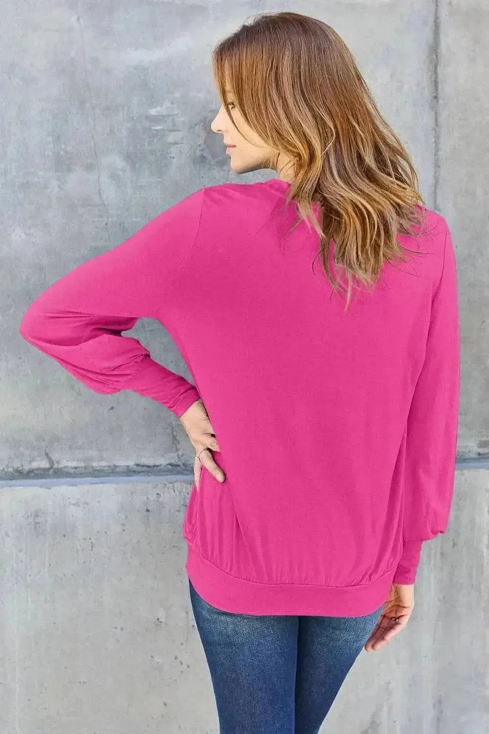 Basic Bae Full Size V-Neck Lantern Sleeve Top - Bad Moms Club