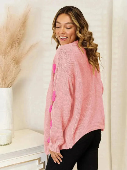 Flower Dropped Shoulder Open Front Cardigan - Bad Moms Club