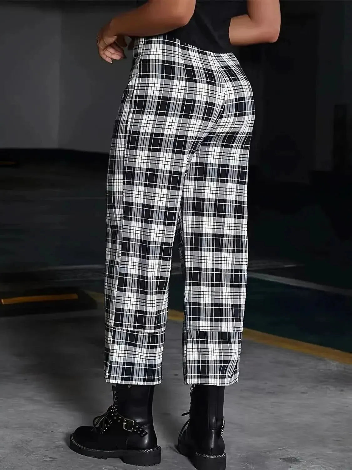 Full Size Plaid High Waist Pants - Bad Moms Club