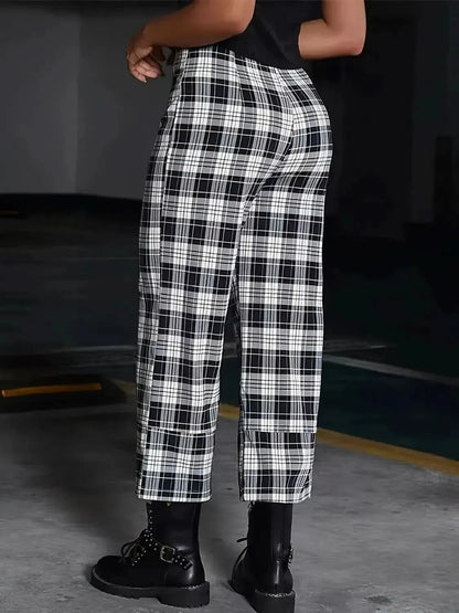 Full Size Plaid High Waist Pants - Bad Moms Club