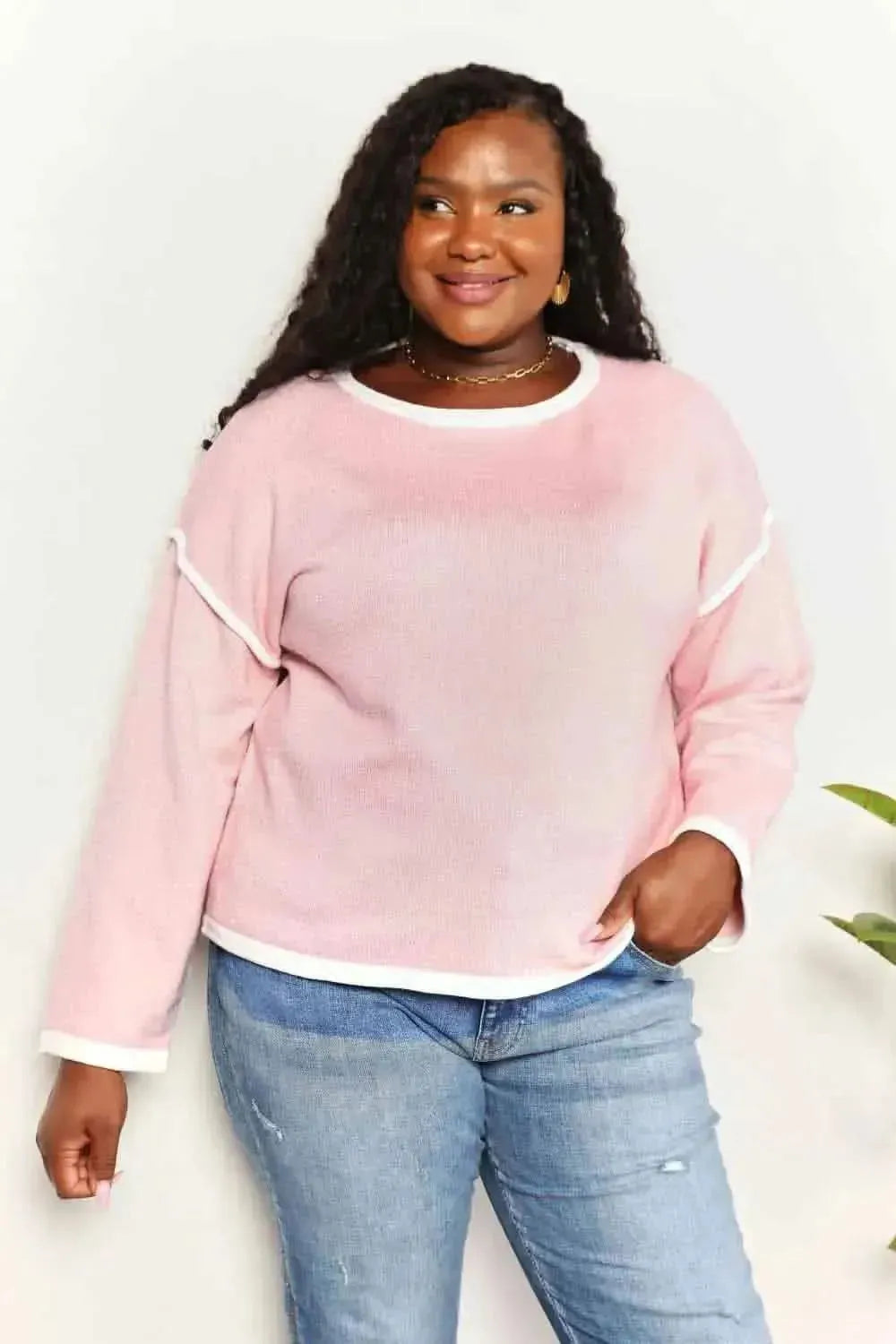 Angel Wings Contrast Detail Dropped Shoulder Knit Top - Bad Moms Club
