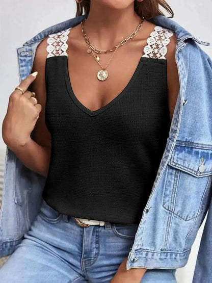 Full Size Lace Detail V-Neck Tank - Bad Moms Club