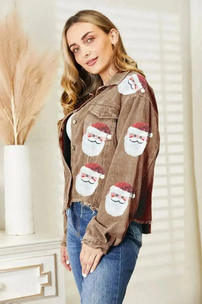 Santa Sequin Raw Hem Jacket - Bad Moms Club