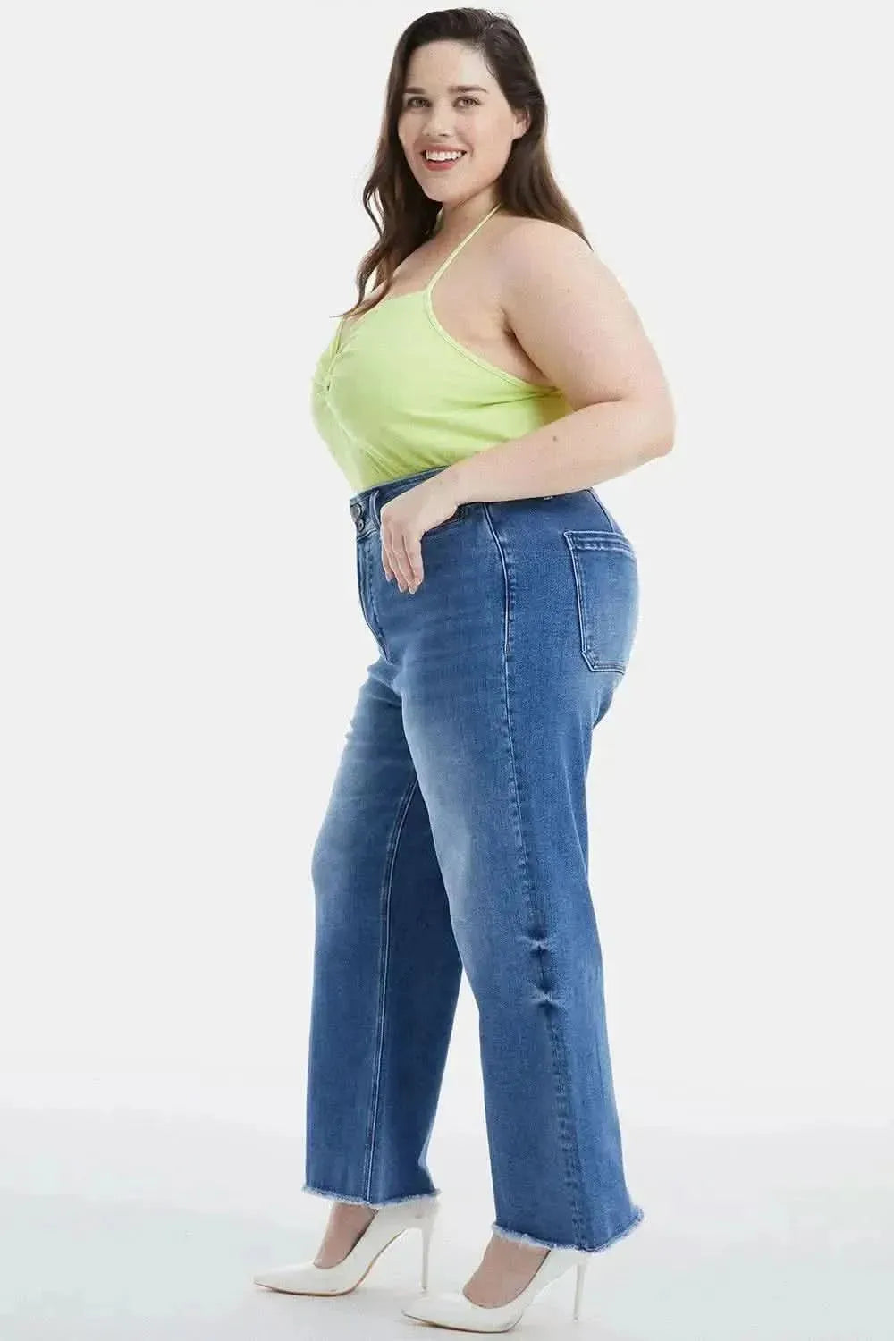 BAYEAS Full Size Raw Hem High Waist Wide Leg Jeans - Bad Moms Club