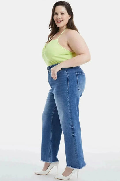 BAYEAS Full Size Raw Hem High Waist Wide Leg Jeans - Bad Moms Club