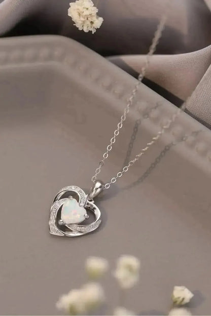 Opal Heart Pendant Necklace - Bad Moms Club