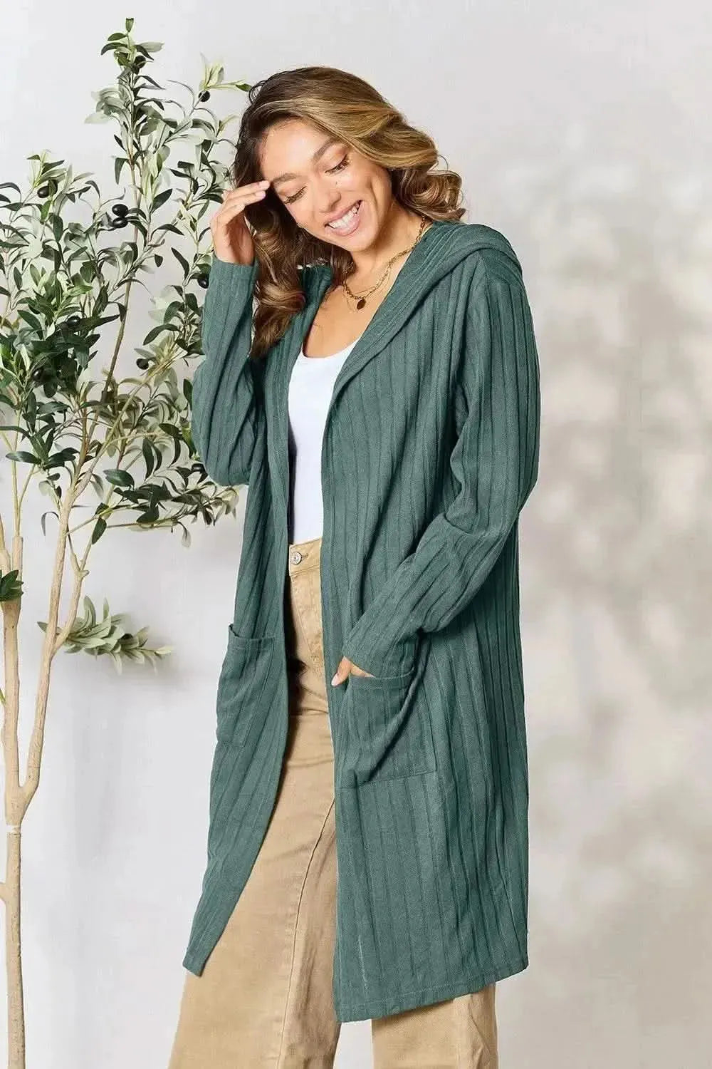 Basic Bae Full Size Hooded Sweater Cardigan - Bad Moms Club