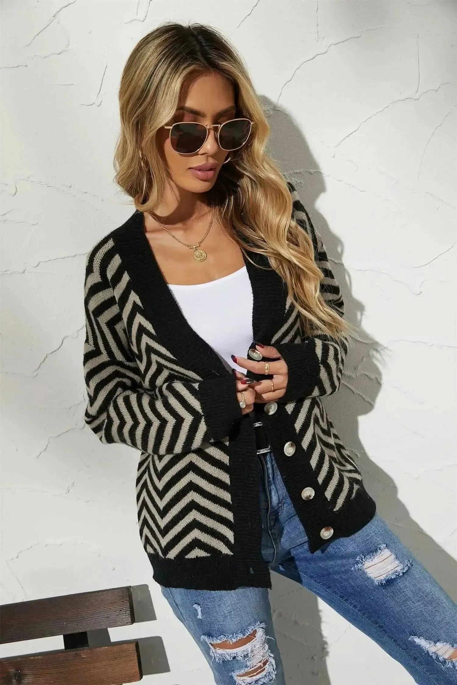 V-Neck Button-Down Cardigan - Bad Moms Club