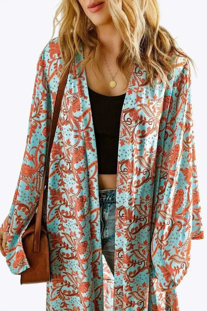 Printed Open Front Duster Cardigan - Bad Moms Club