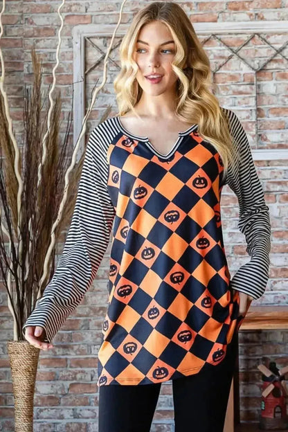 Heimish Full Size Checkered Contrast Striped Long Sleeve T-Shirt - Bad Moms Club