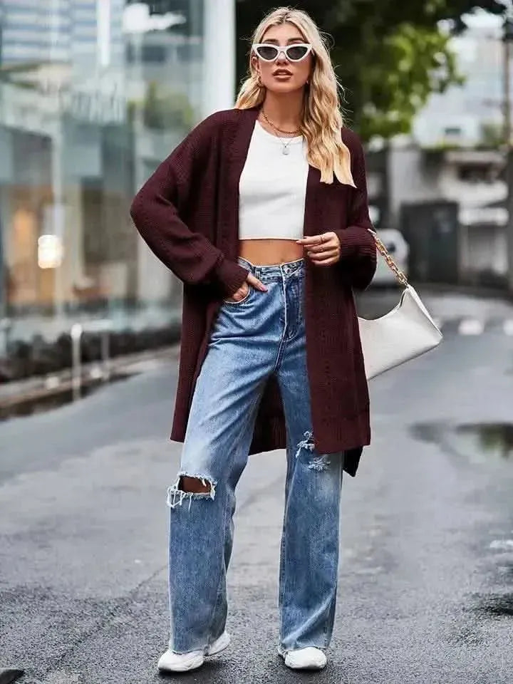 Long Sleeve Waffle-Knit Cardigan - Bad Moms Club