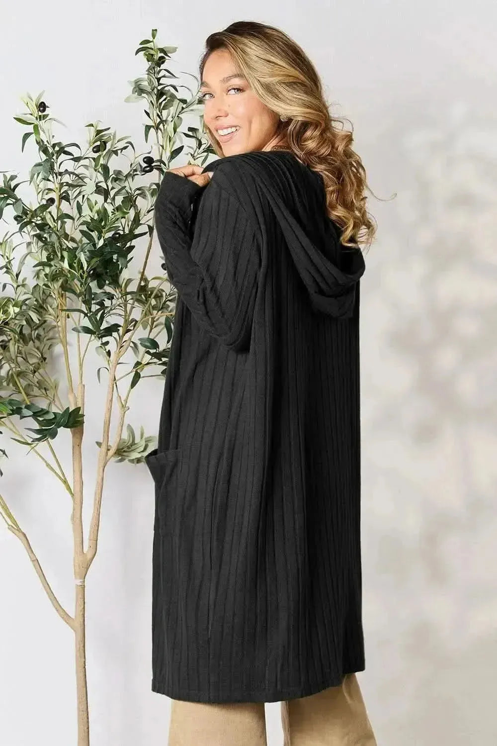 Basic Bae Full Size Hooded Sweater Cardigan - Bad Moms Club