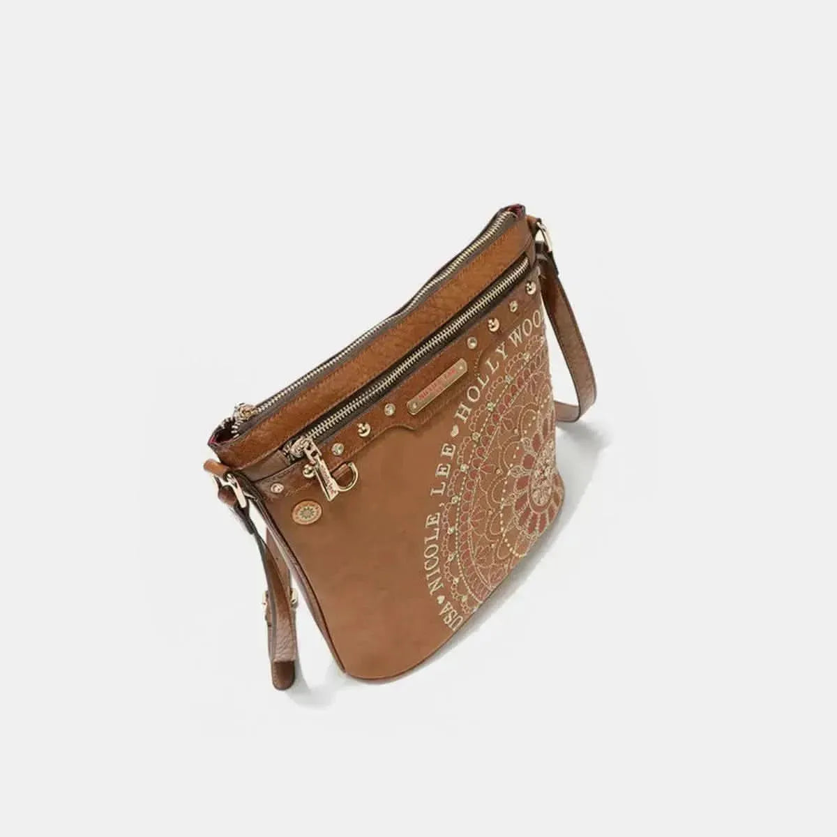 Nicole Lee USA Metallic Stitching Embroidery Inlaid Rhinestone Crossbody Bag - Bad Moms Club