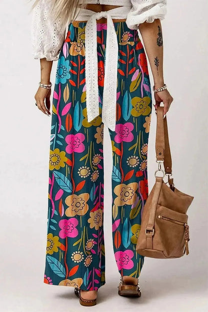 Printed High Waist Wide Leg Pants - Bad Moms Club
