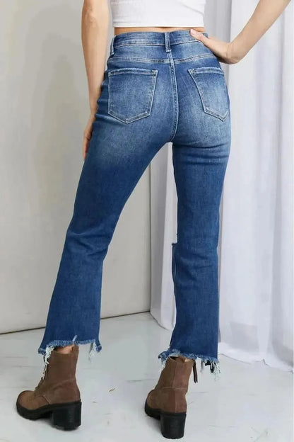 RISEN Frayed Hem Distressed Cropped Jeans - Bad Moms Club