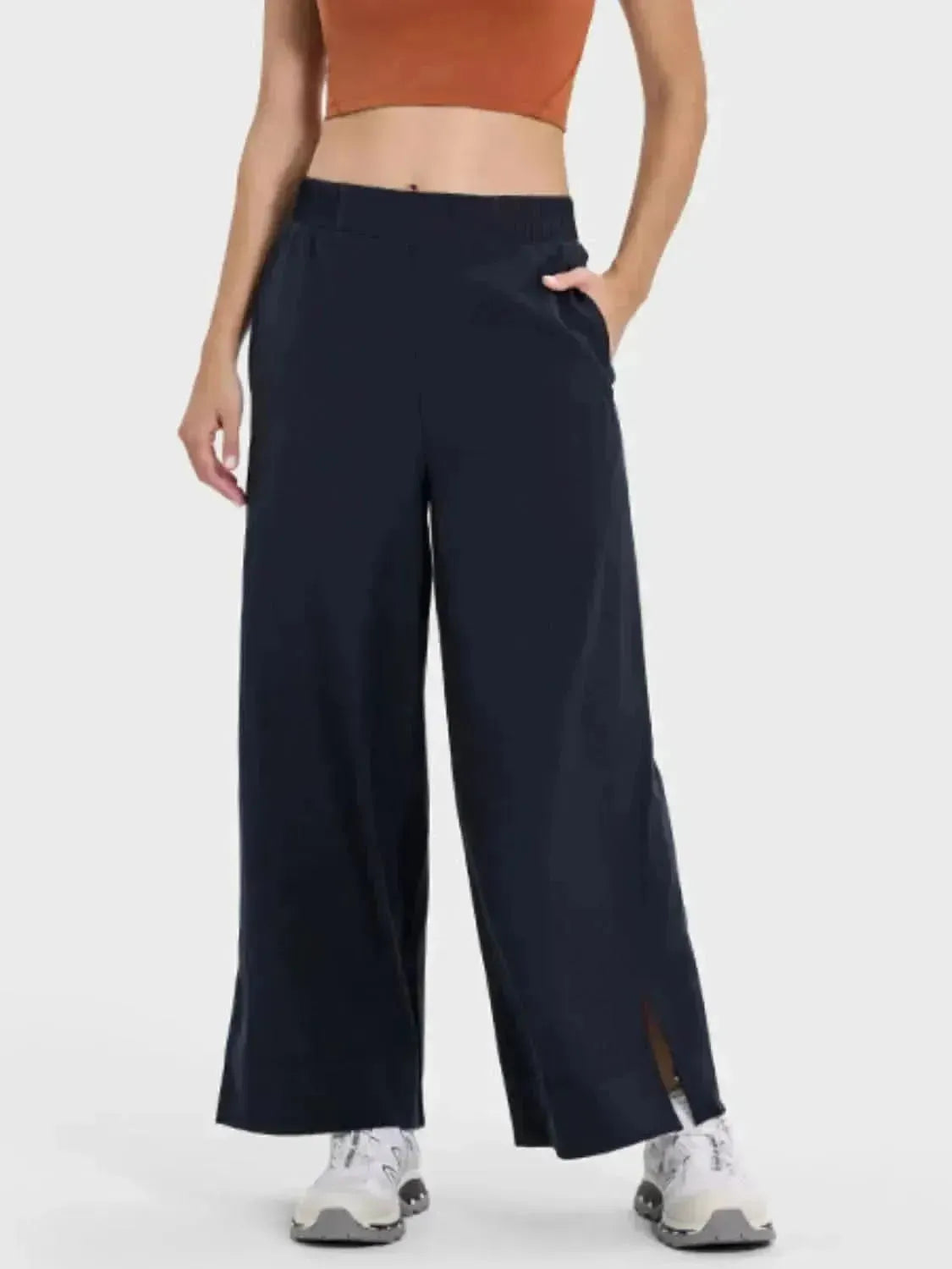 Slit Wide Leg Active Pants - Bad Moms Club