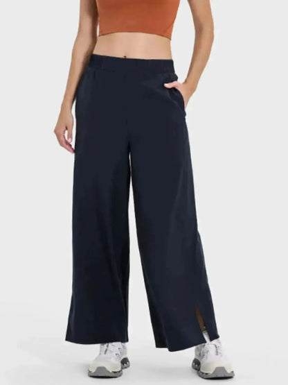 Slit Wide Leg Active Pants - Bad Moms Club