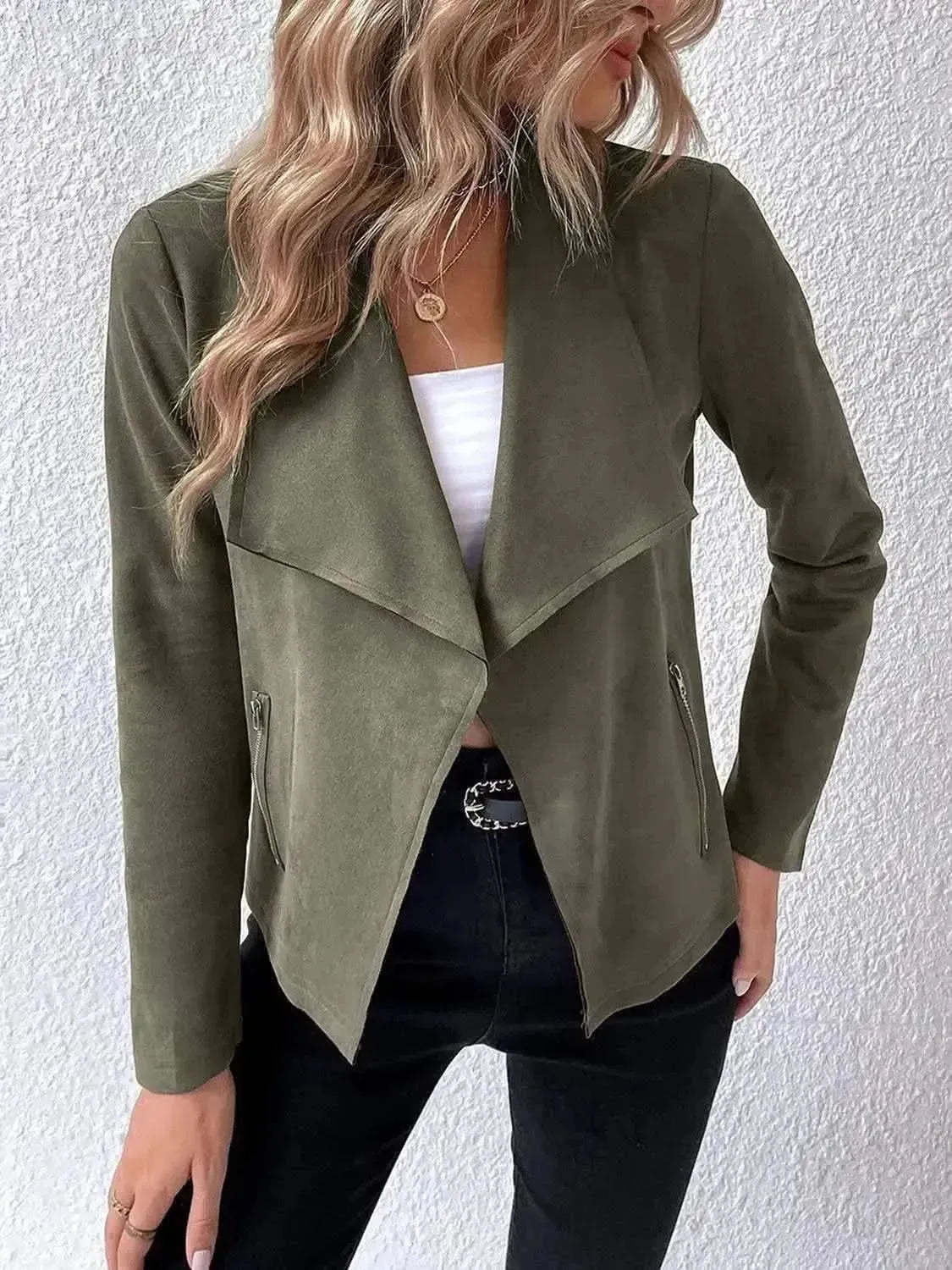 Collared Neck Long Sleeve Jacket - Bad Moms Club