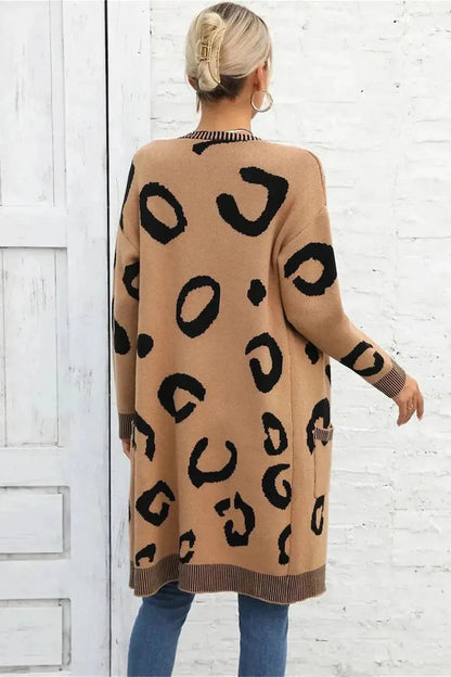 Printed Long Sleeve Cardigan with Pockets - Bad Moms Club