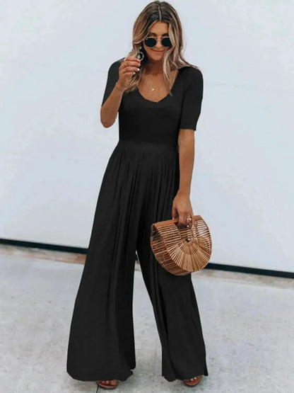 Scoop Neck Short Sleeve Jumpsuit - Bad Moms Club