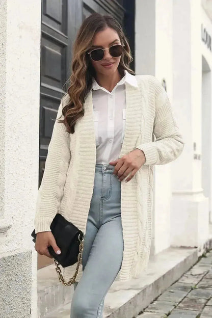 Open Front Cable-Knit Cardigan - Bad Moms Club