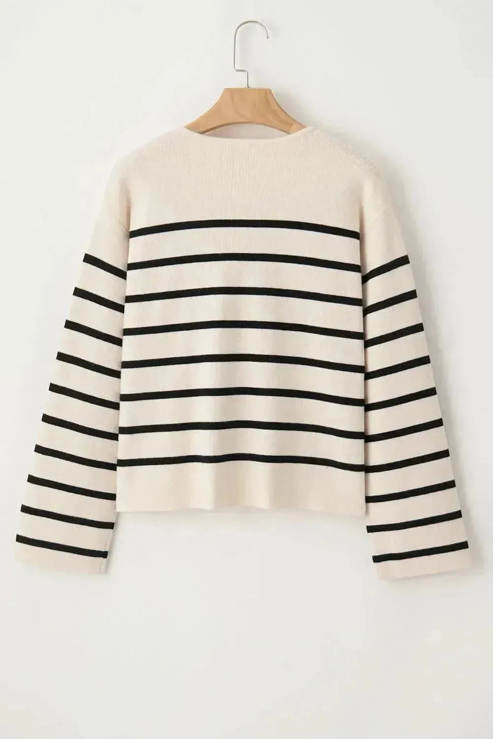 Striped Button Up Round Neck Cardigan - Bad Moms Club