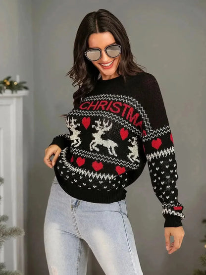 Perfee Christmas Element Round Neck Sweater - Bad Moms Club