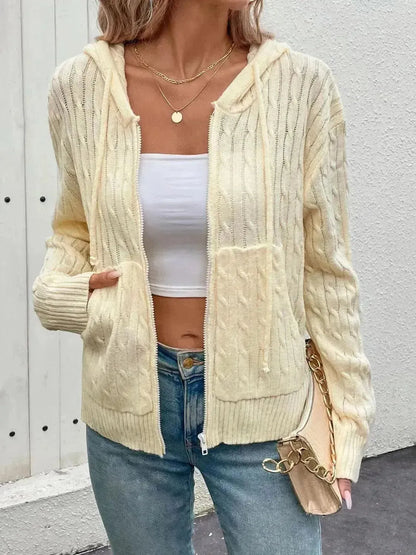 Zip Up Long Sleeve Hooded Cardigan - Bad Moms Club