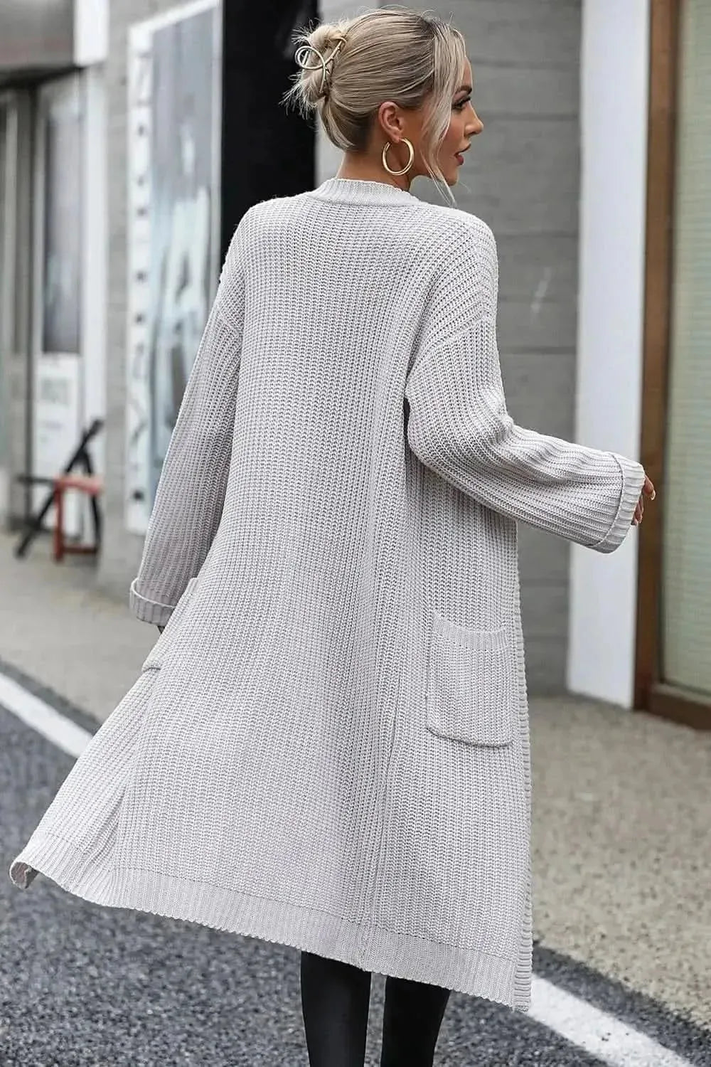 Dropped Shoulder Long Sleeve Cardigan with Pocket - Bad Moms Club