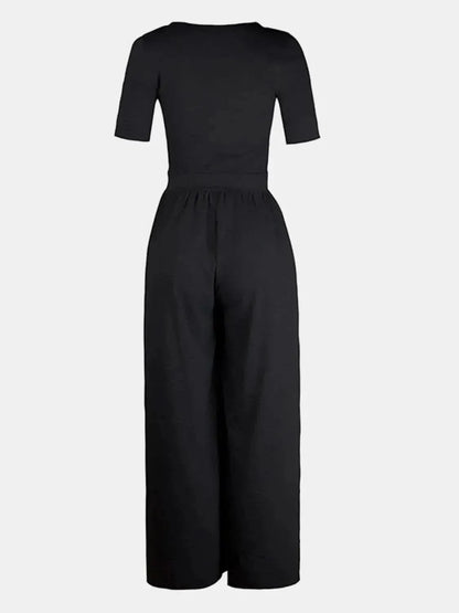 Scoop Neck Short Sleeve Jumpsuit - Bad Moms Club