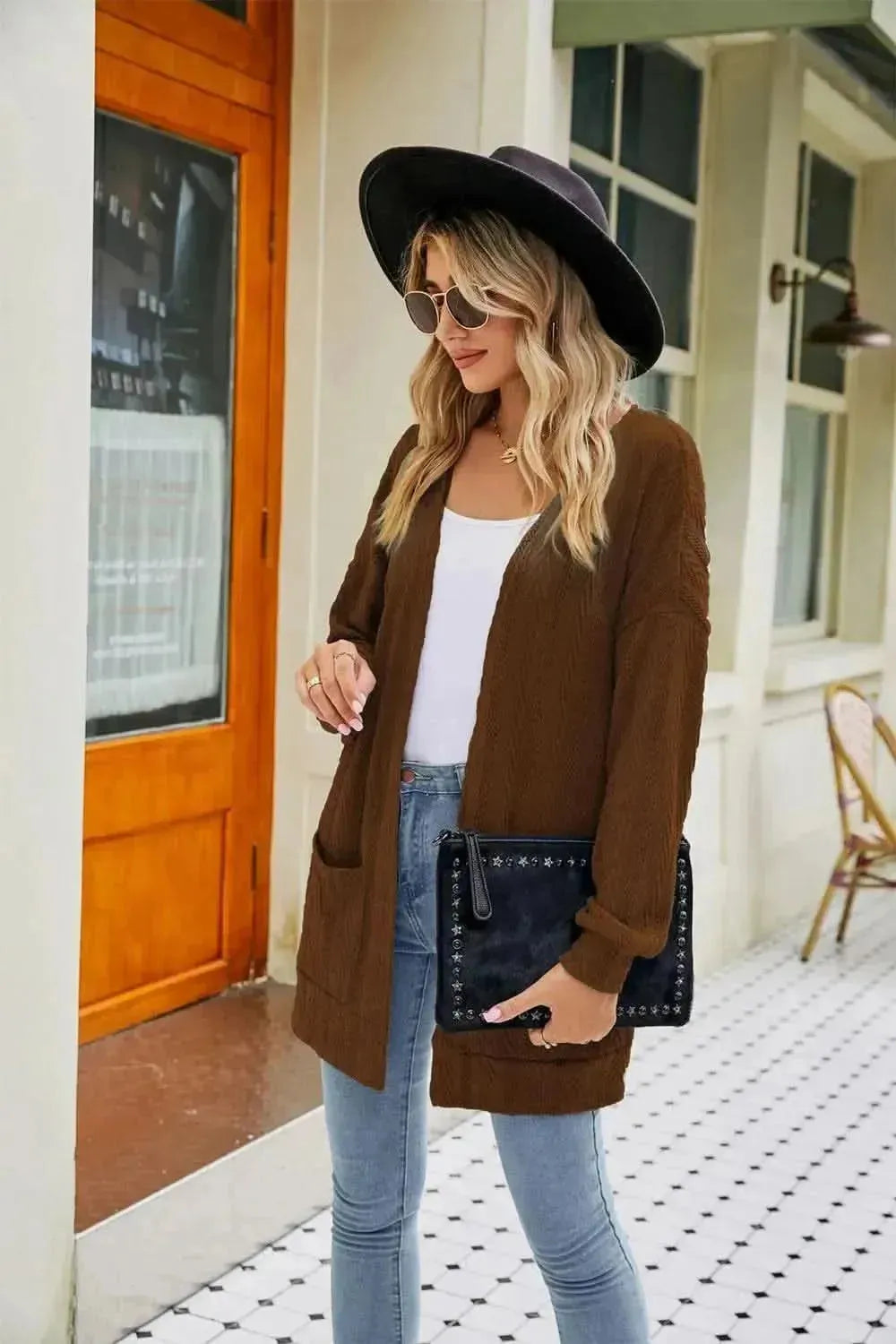 Long Sleeve Pocketed Cardigan - Bad Moms Club