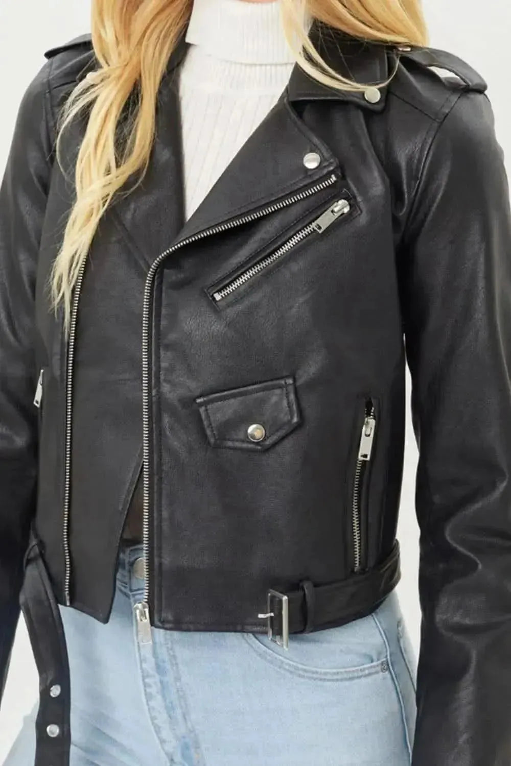 Faith Apparel Faux Leather Zip Up Biker Jacket - Bad Moms Club
