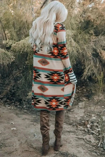Multicolor Geometric Color Block Open Front Long Cardigan - Bad Moms Club