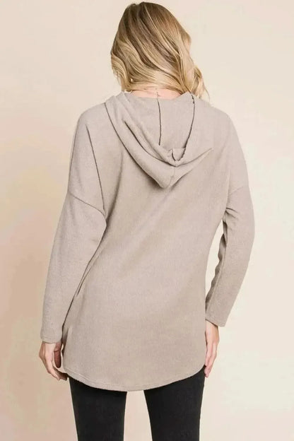 BOMBOM Contrast Drawstring Drop Shoulder Knit Hoodie - Bad Moms Club