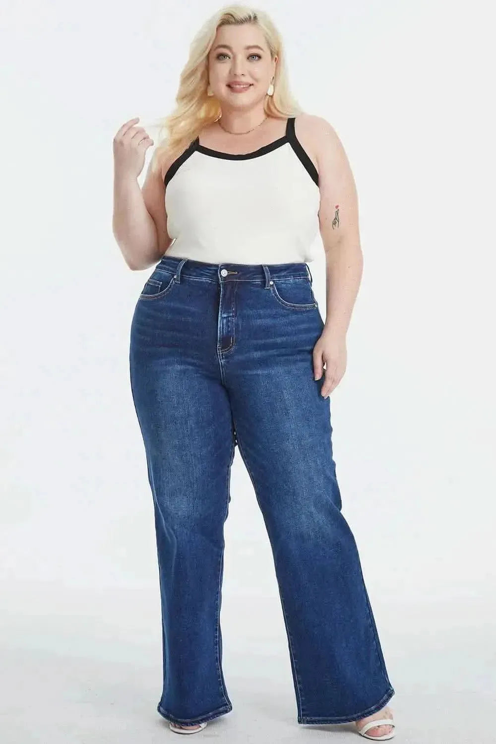 BAYEAS Full Size High Waist Cat's Whisker Wide Leg Jeans - Bad Moms Club