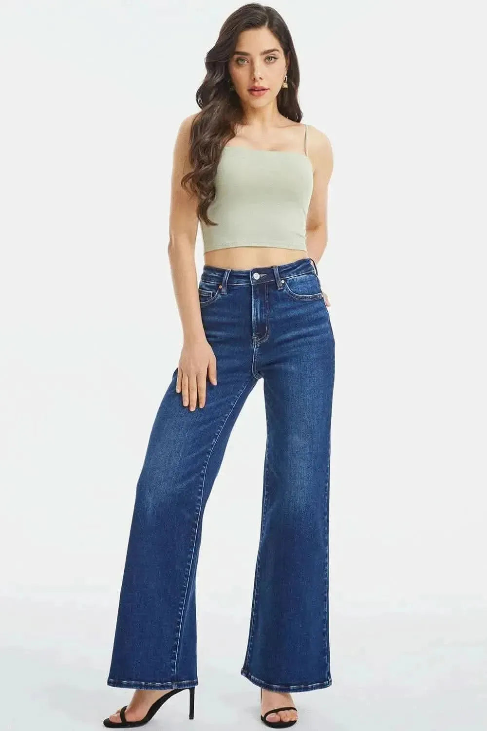 BAYEAS Full Size High Waist Cat's Whisker Wide Leg Jeans - Bad Moms Club