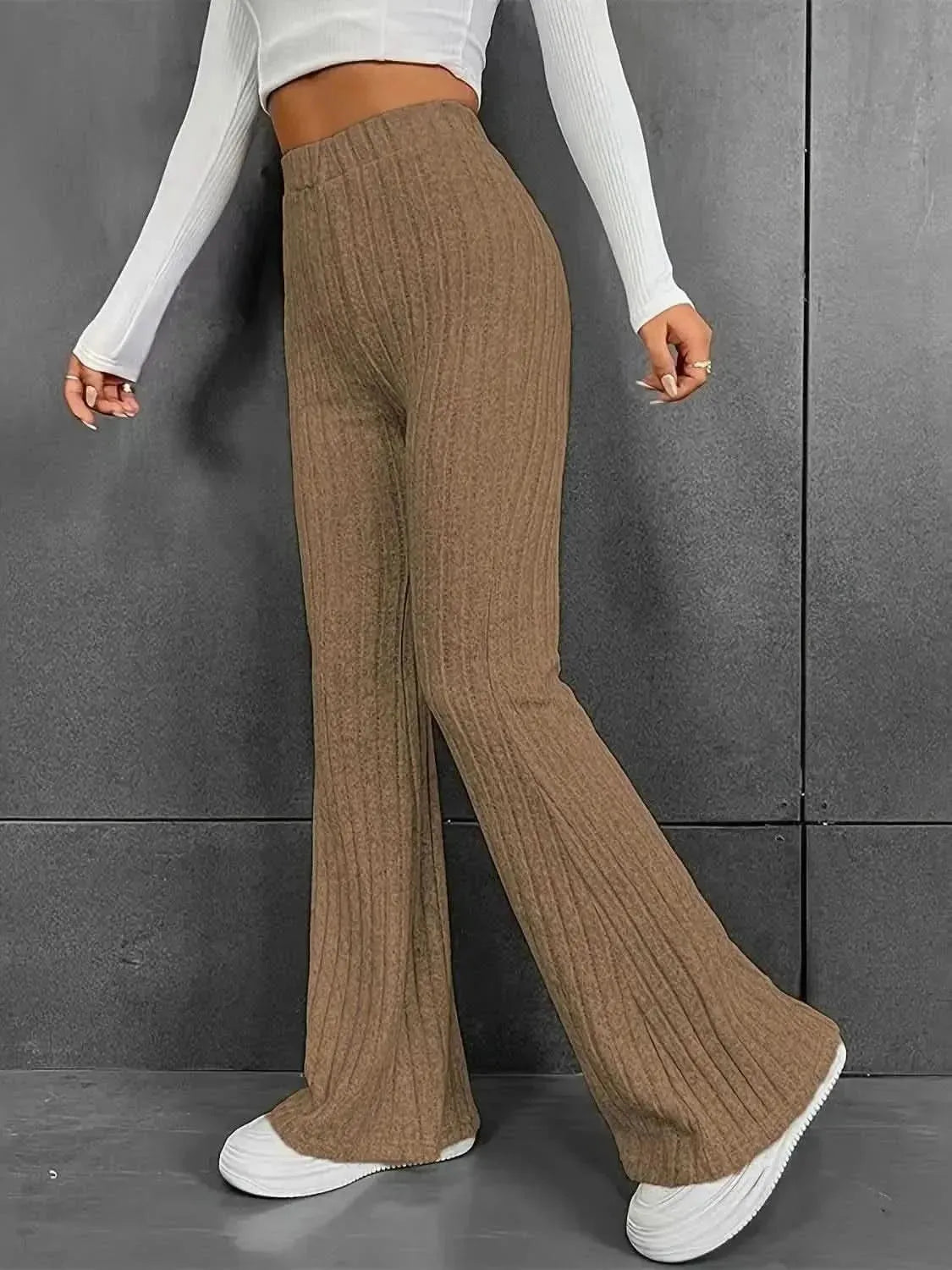 Ribbed High Waist Bootcut Pants - Bad Moms Club